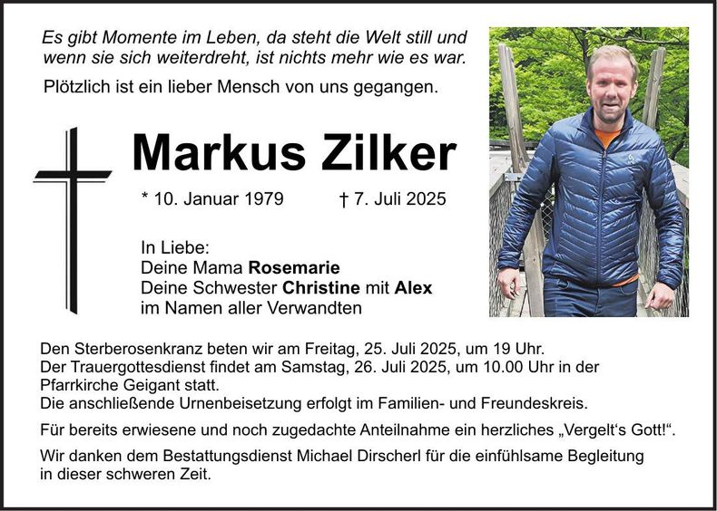 Traueranzeige Markus Zilker