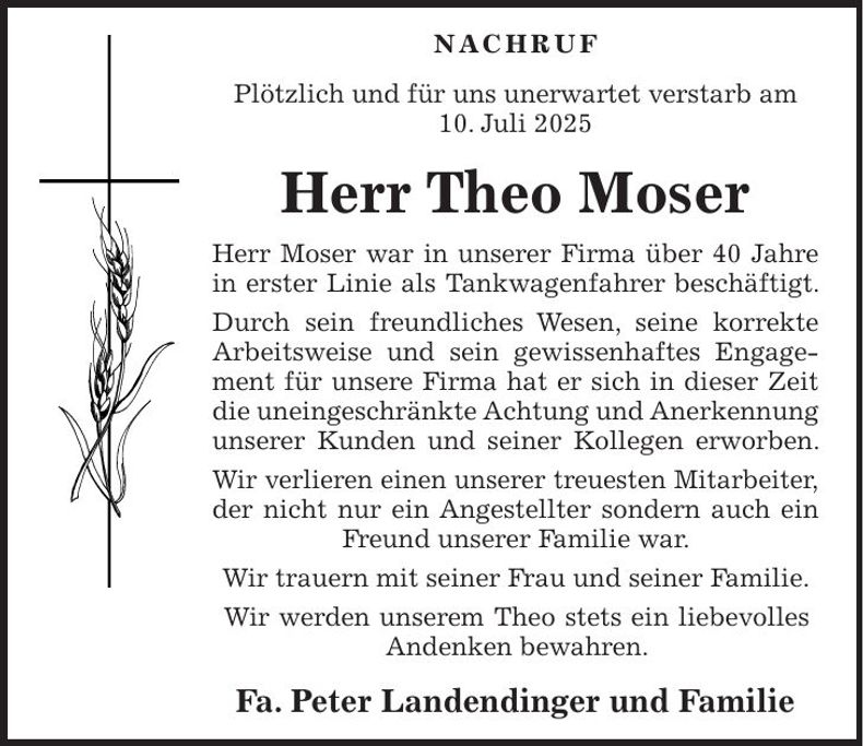 Traueranzeige Theo Moser