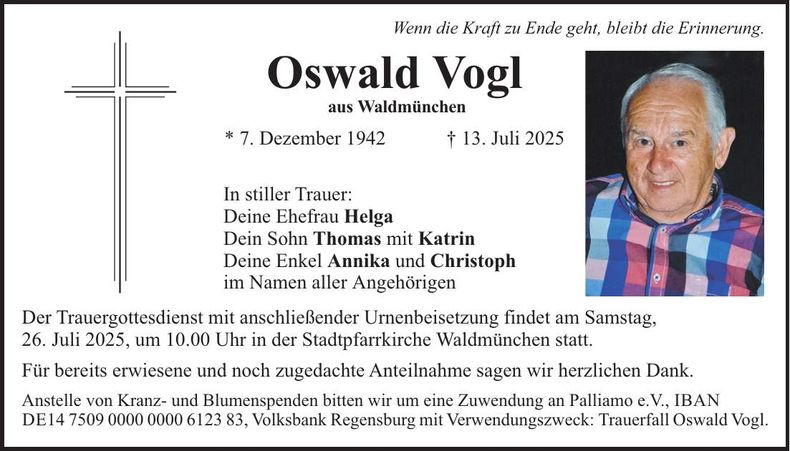 Traueranzeige Oswald Vogl