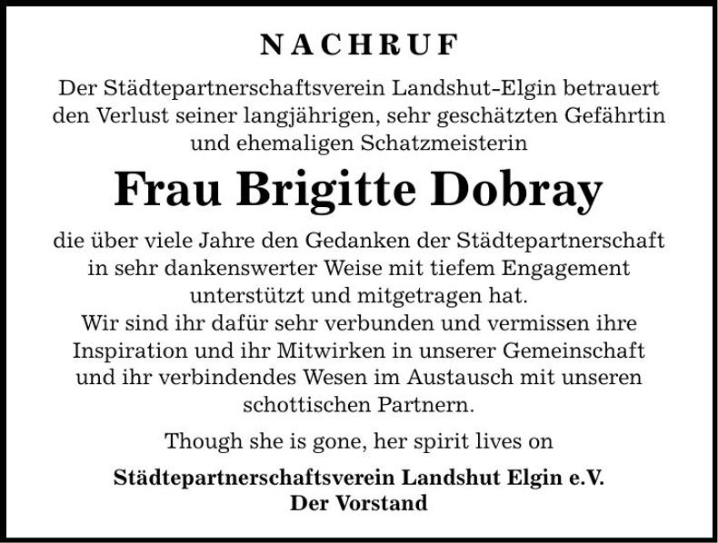Traueranzeige Brigitte Dobray