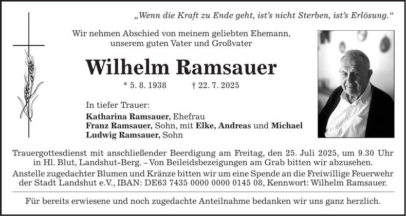 Traueranzeige Wilhelm Ramsauer