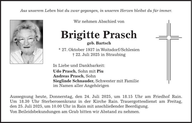 Traueranzeige Brigitte Prasch
