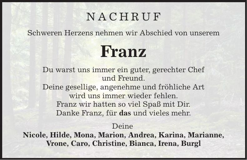 Traueranzeige Franz Wagner