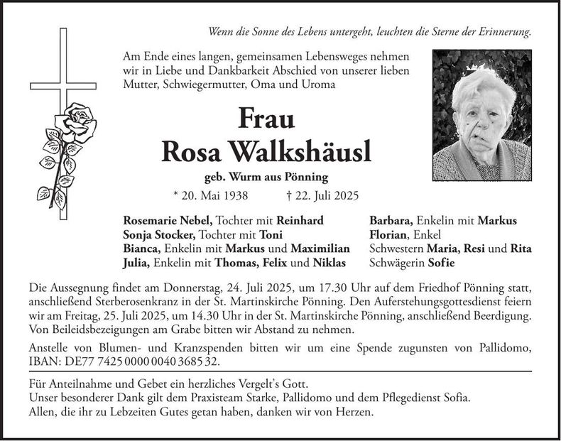 Traueranzeige Rosa Walkshäusl