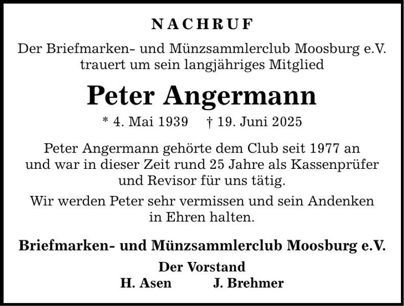Traueranzeige Peter Angermeier