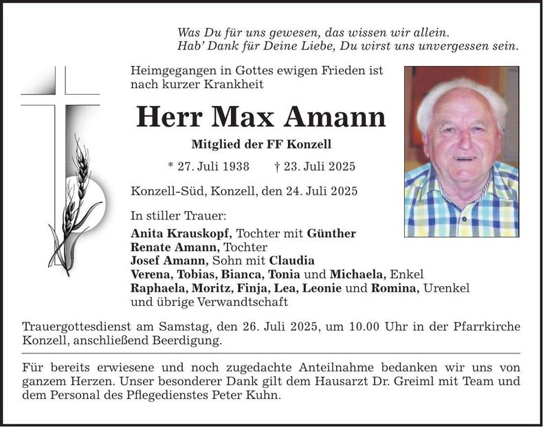 Traueranzeige Max Amann