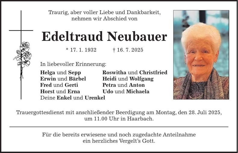 Traueranzeige Edeltraud Neubauer