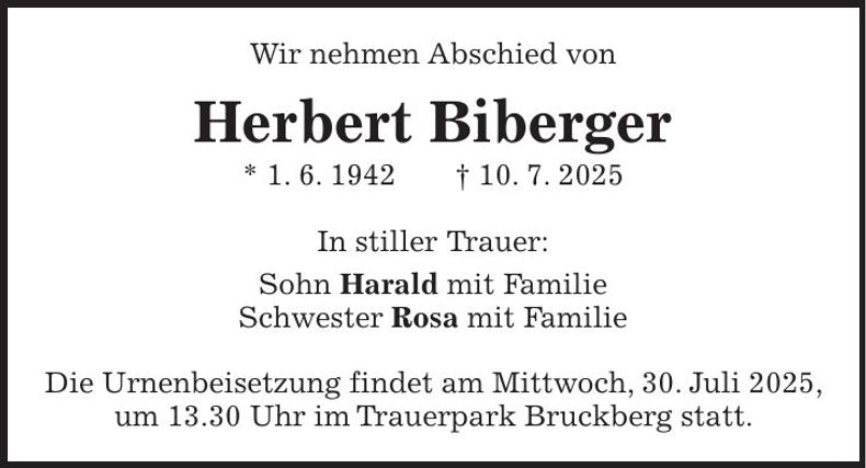 Traueranzeige Herbert Biberger