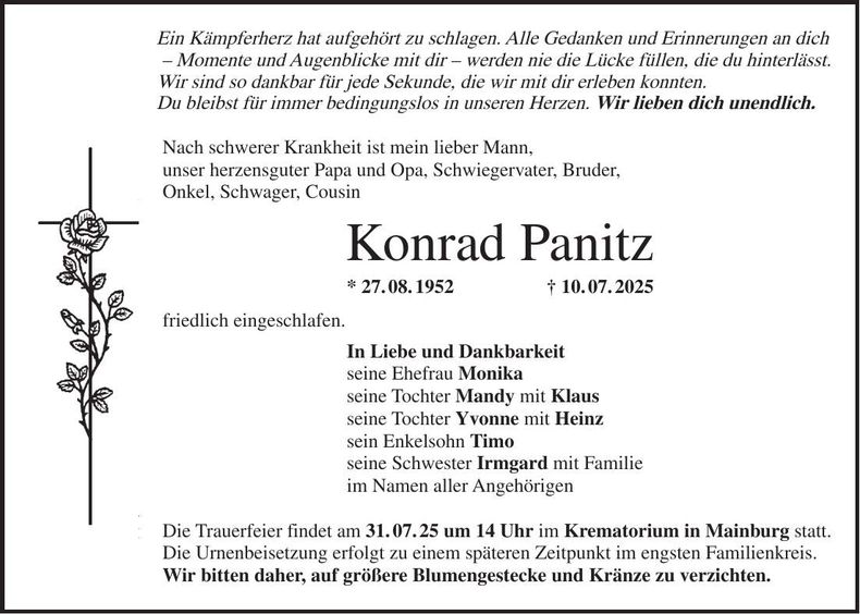 Traueranzeige Konrad Panitz