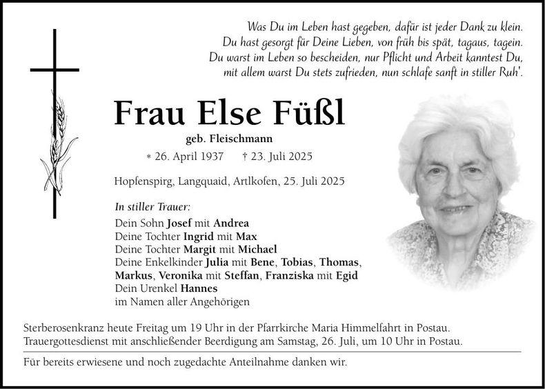 Traueranzeige Else Füßl