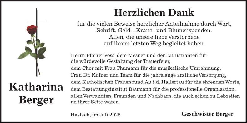 Traueranzeige Katharina Berger
