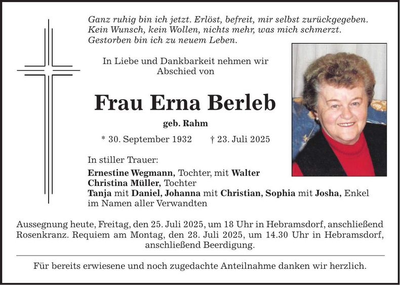 Traueranzeige Erna Berleb