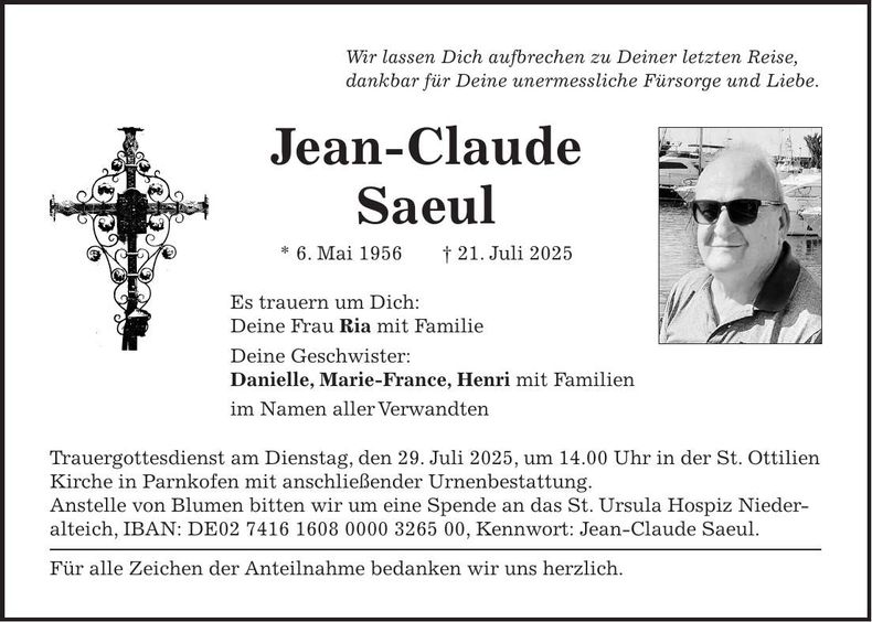 Traueranzeige Jean-Claude Saeul