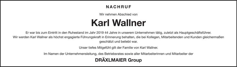 Traueranzeige Karl Wallner