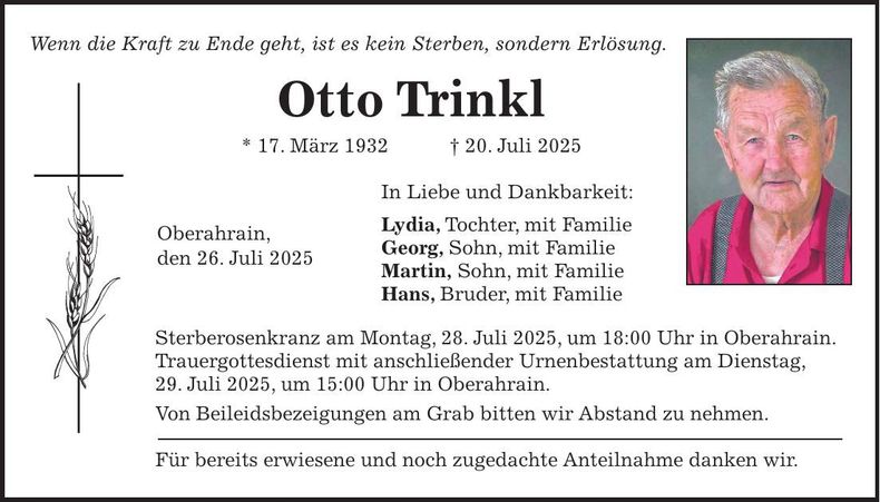 Traueranzeige Otto Trinkl