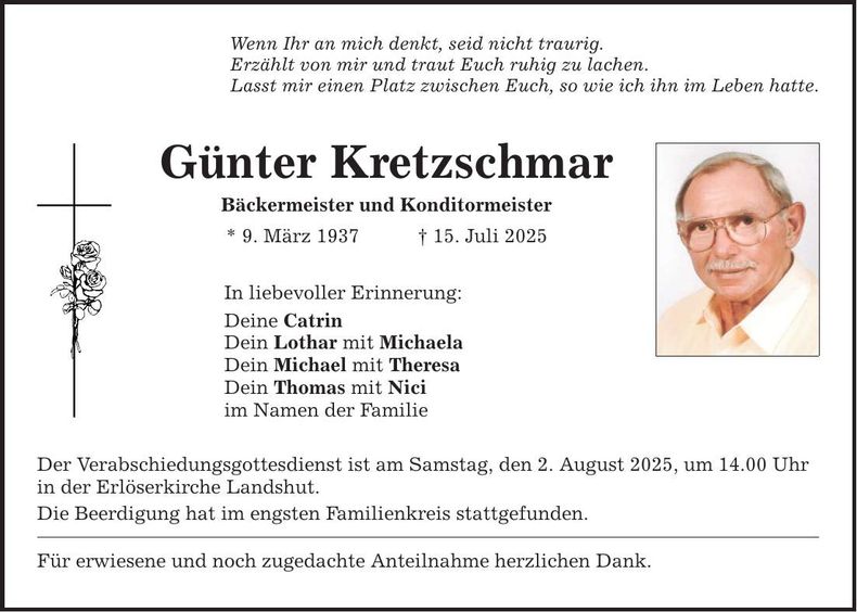 Traueranzeige Günter Kretzschmar