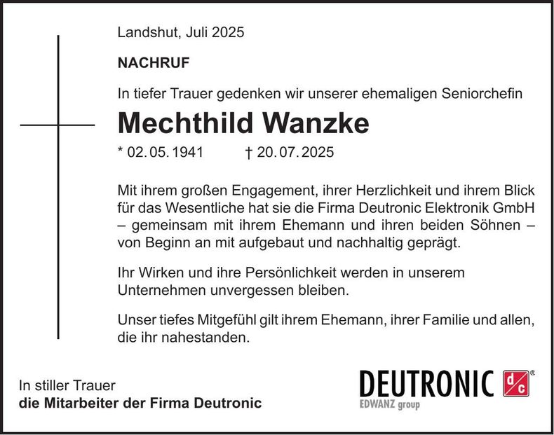 Traueranzeige Mechthild Wanzke