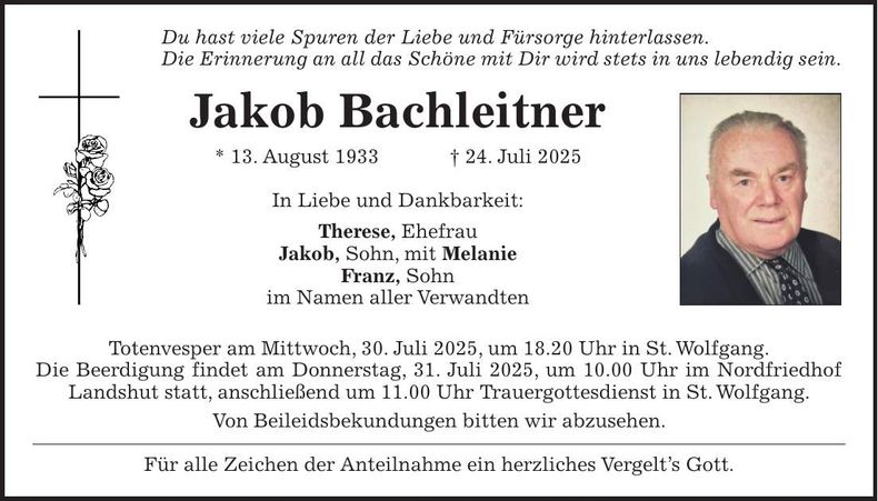 Traueranzeige Jakob Bachleitner