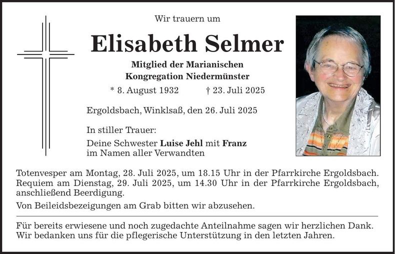 Traueranzeige Elisabeth Selmer