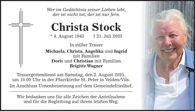 Traueranzeige Christa Stock