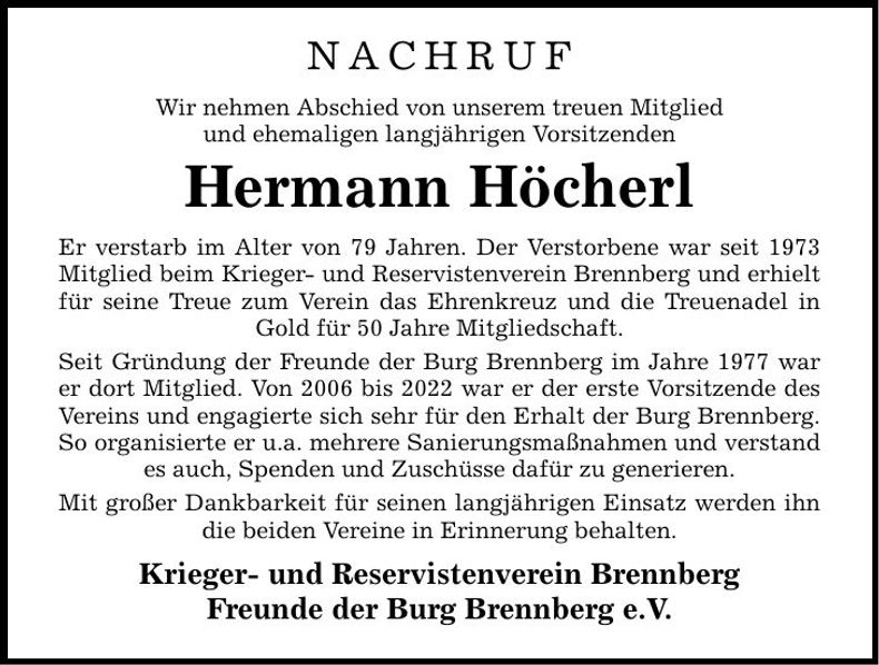Traueranzeige Hermann Höcherl