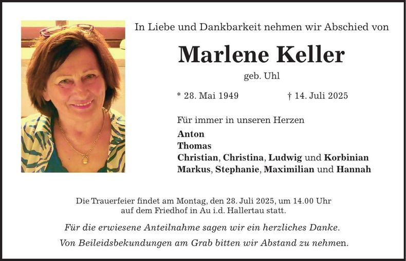 Traueranzeige Marlene Keller