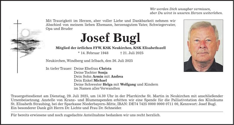 Traueranzeige Josef Bugl