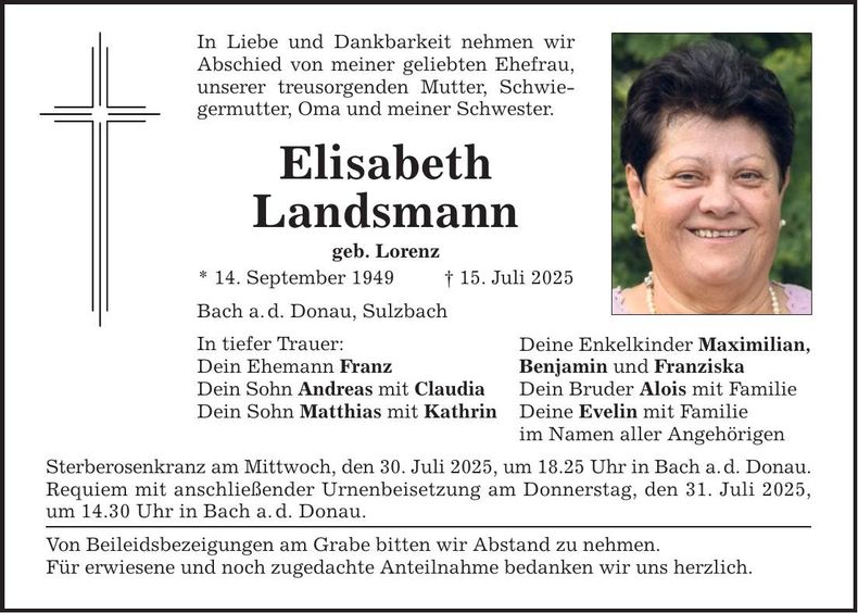 Traueranzeige Elisabeth Landsmann