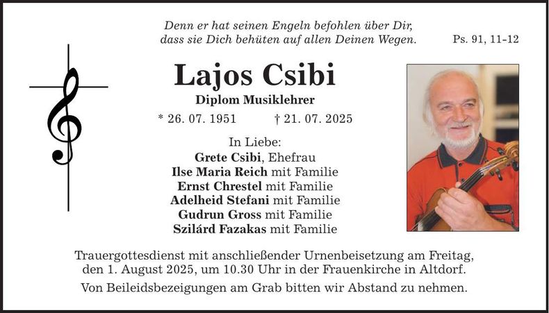 Traueranzeige Lajos Csibi