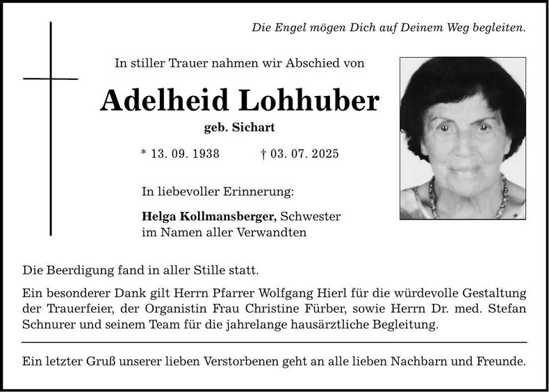 Traueranzeige Adelheid Lohhuber