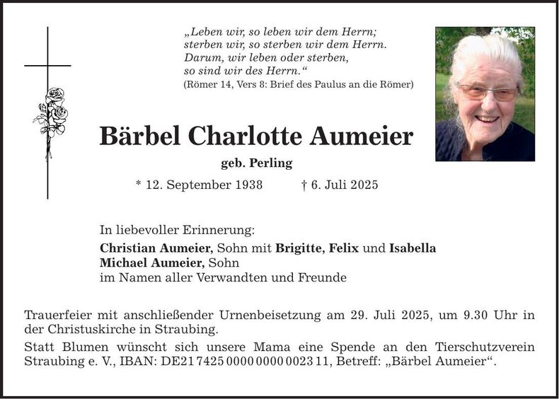 Traueranzeige Bärbel Aumeier