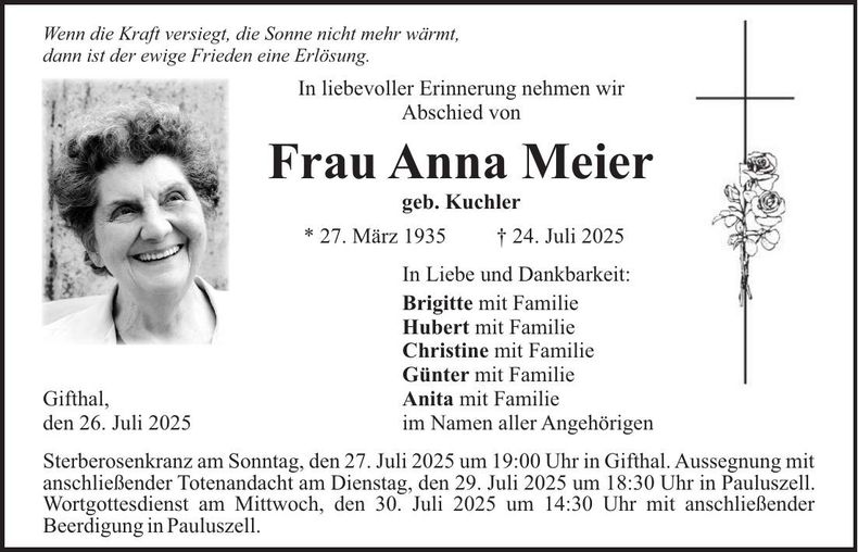 Traueranzeige Anna Meier