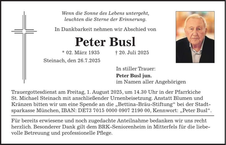 Traueranzeige Peter Busl