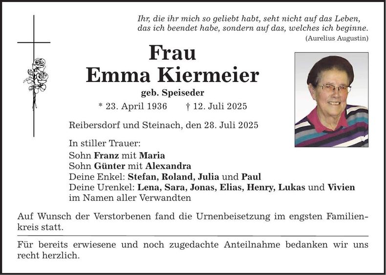 Traueranzeige Emma Kiermeier