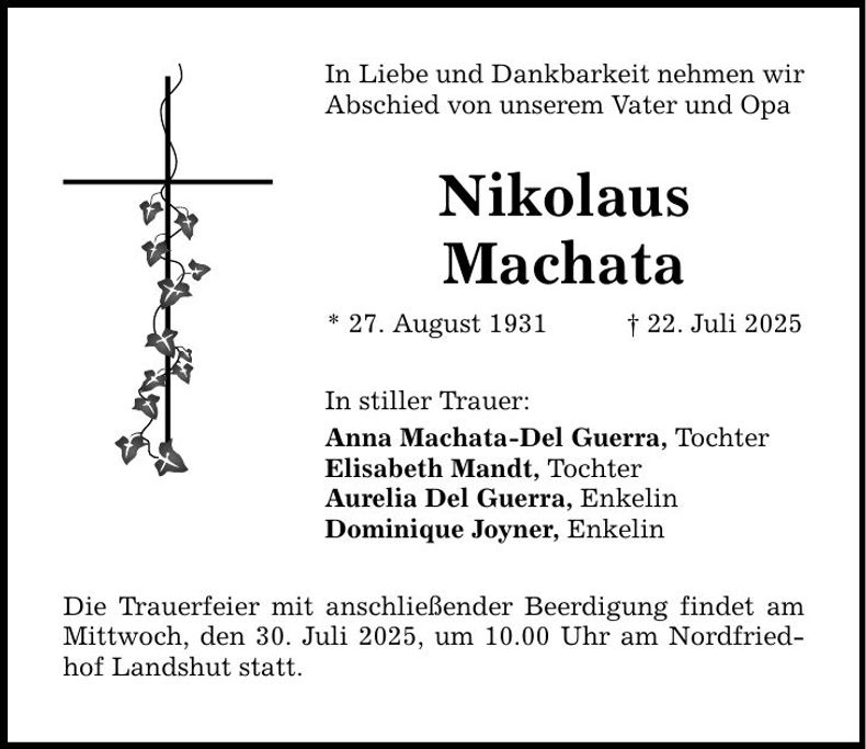 Traueranzeige Nikolaus Machata