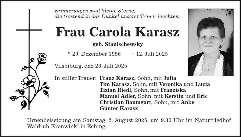 Traueranzeige Carola Karasz