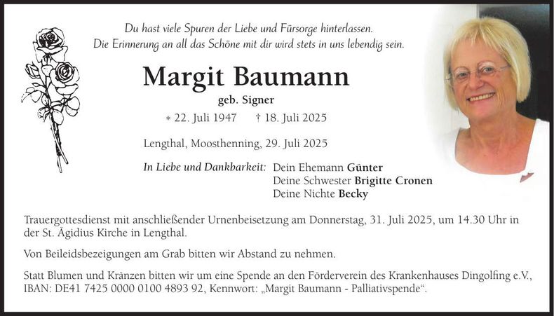 Traueranzeige Margit Baumann