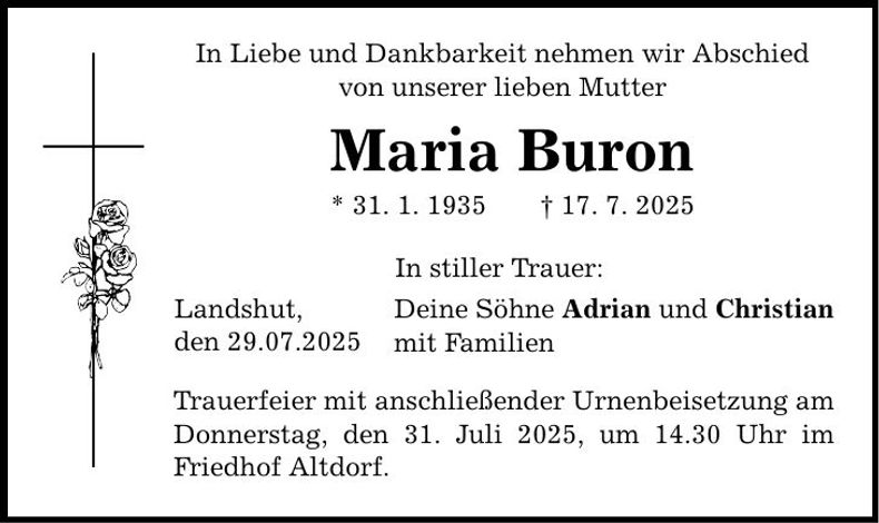 Traueranzeige Maria Buron