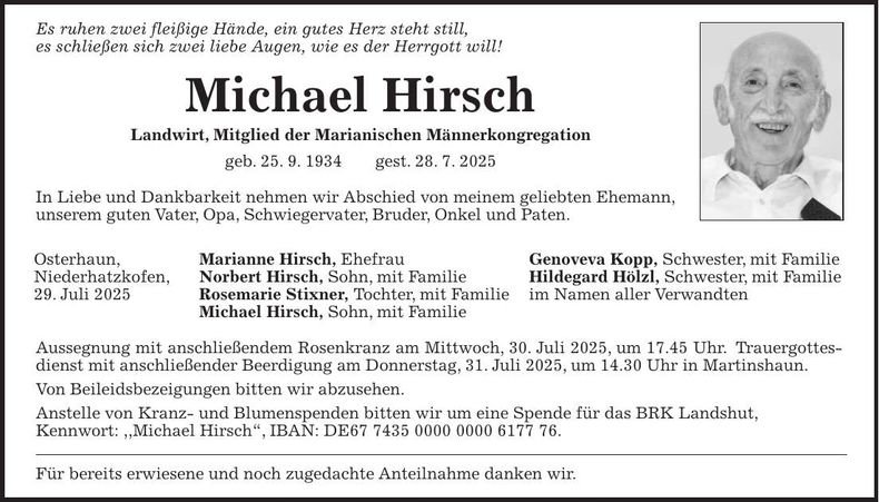 Traueranzeige Michael Hirsch