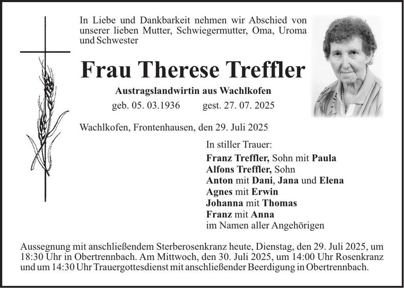 Traueranzeige Therese Treffler
