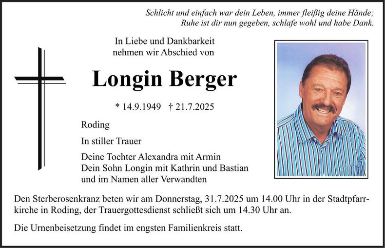 Traueranzeige Longin Berger