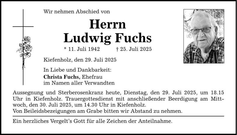 Traueranzeige Ludwig Fuchs