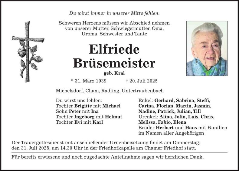 Traueranzeige Elfriede Brüsemeister
