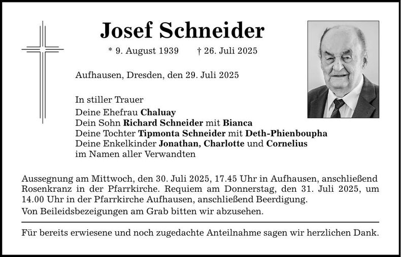 Traueranzeige Josef Schneider