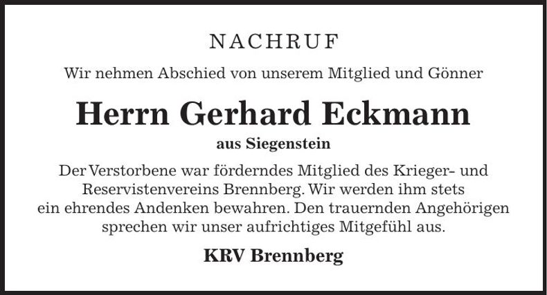 Traueranzeige Gerhard Eckmann