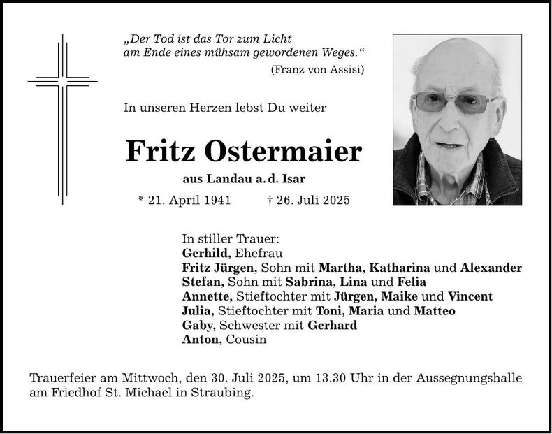 Traueranzeige Fritz Ostermaier