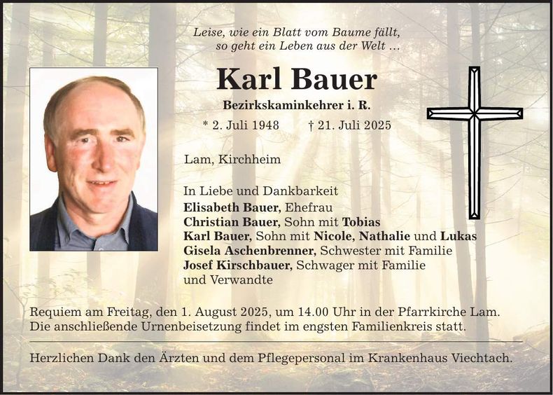 Traueranzeige Karl Bauer