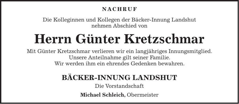 Traueranzeige Günter Kretzschmar