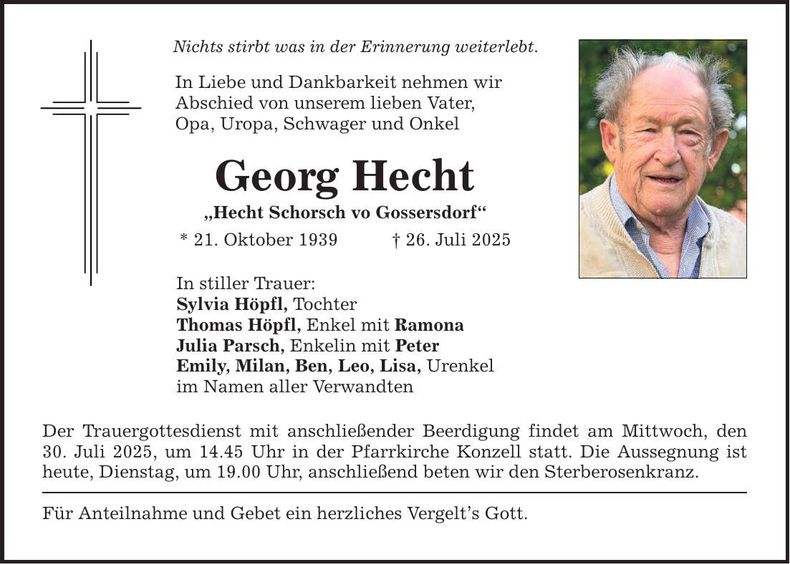 Traueranzeige Georg Hecht