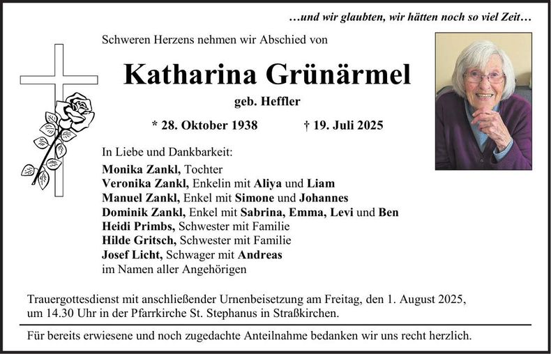 Traueranzeige Katharina Grünärmel